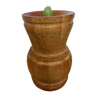 Hand Carved Wooden Candle Holder Solid Wood Vase Design with Candle 5.5"